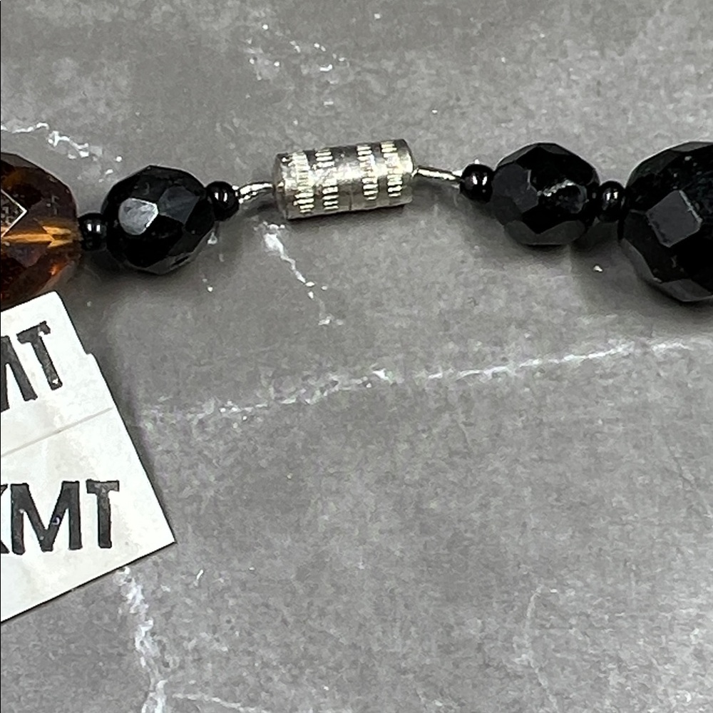Vintage KMT Faceted Crystal Bead Jet Black Necklace - Picture 2 of 6